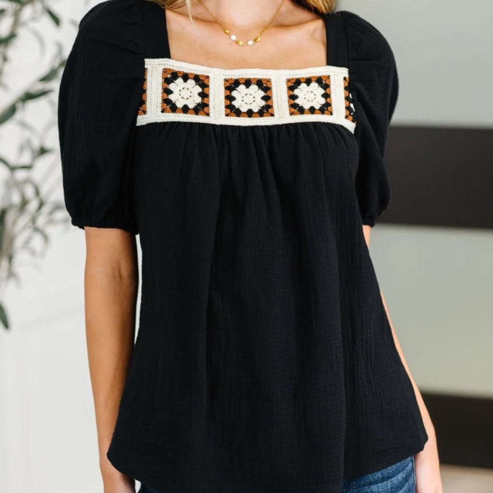 One Eleven North Crochet Boho Cotton Tie back Top